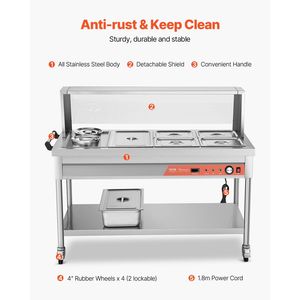 Scaldavivande Elettrico Professionale Commerciale 1800W con 5 Vaschette + 2 Pentole, Tavolo Riscaldante per Catering e Buffet - Product Image 5