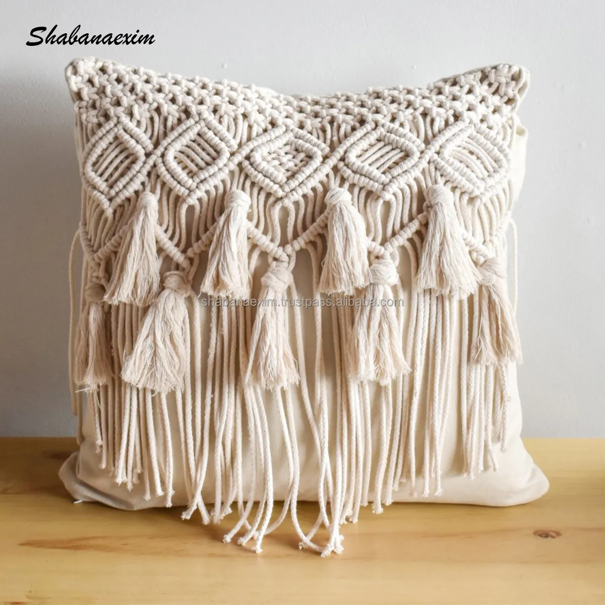 100% Cotton Rope Pillow Cover Tassel Macrame Hand Crochet Pillow Case Fabulous Design Decorative Cushion Cover