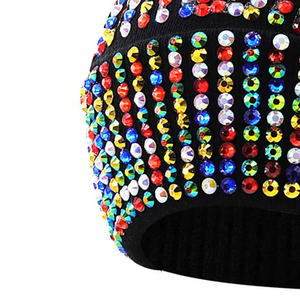 Bonnet en strass avec broderie de paillettes colorées, unisexe, style streetwear, bonnet d'hiver pour adulte, 56-58 cm - Product Image 2