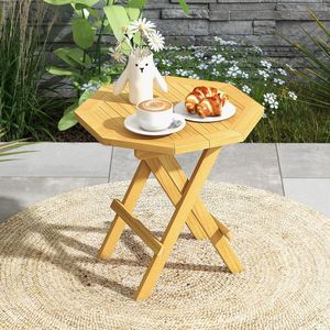 Tavolino da Caffè Ottagonale in Legno di Teak con Gambe a X e Piano Scanalato - Product Image 1
