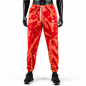 Pantalon de jogging en molleton de coton épais tie-dye rouge avec logo personnalisé pour hommes et femmes, streetwear, vente en gros, décontracté, pour la gym - Product Image 1