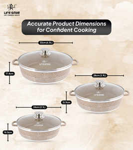 Juego de ollas de cocina poco profundas de granito antiadherente de lujo de 6 piezas con tapas - Product Image 6