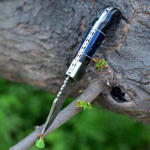 Cuchillo Plegable de Bolsillo Damasco Negro y Azul Hecho a Mano para Hombre - Cuchillo de Acero Damasco de 7 Pulgadas con Mango de Madera y Funda de Cuero DIY OEM - Product Image 3