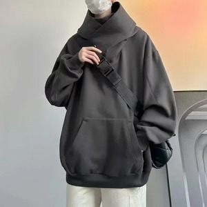 Sweat-shirt à capuche noir oversize unisexe, coupe classique, couleur unie, en molleton bouclette, pour l'automne, 100% coton, avec poche tricotée, 2027 - Product Image 2