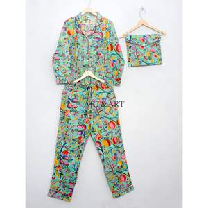 Ensemble de pyjama en coton léger fait main pour femmes, pur, doux et confortable, col en V, vêtements de nuit, taille élastique, robe de nuit pour la maison et l'hôtel - Product Image 3