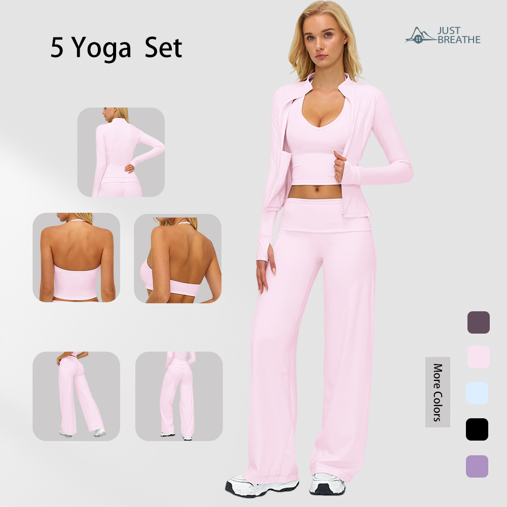 OEM/ODM Clothing Manufacturers Fold Over Yoga Pants Set Female Workout Set Women Flared Foldover Legging Long Sleeve Yoga Set