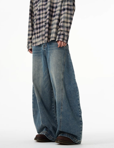 Pantalones Cargo Casuales de Cintura Alta, Pierna Ancha, Transpirables, con Bordado, en Mezclilla Oscura, 100% Algodón, Lavado Ácido, Ligeros, para Mujeres y Parejas - Product Image 3