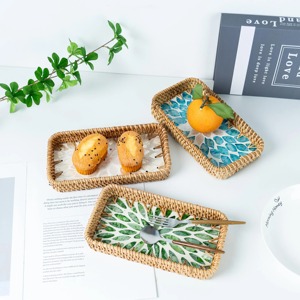 Rectangle Mother Of Pearl Rattan Tray For Aesthetic Family Dining And Vanity Tray For Perfume Bottles <b>Candles</b> Or Jewelry - Product Image 5