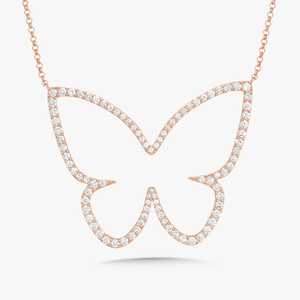 Diamond Butterfly Necklace 15-18 Inch Minimalist Dainty Layering <b>Pendant</b> Jewelry Gift Custom 14K 18K <b>Solid</b> <b>Gold</b> Women's Luxury - Product Image 3