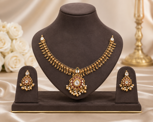 Classic 22K Solid <b>Gold</b> Necklace and Earring <b>Set</b> with Zircon Stones Floral Design for Women Wedding Jewelry - Product Image 5