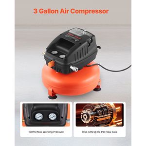 Compressore d'Aria Portatile da 3 Galloni 1/3HP Senza Olio con Pressione Massima di Lavoro di 100PSI e 0.54CFM a 90PSI - Product Image 2
