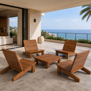 Ensemble de chaises relaxantes modernes en teck massif, mobilier de salon d'extérieur, mobilier de patio, hôtel, villa, resort, jardin, fabrication de meubles - Product Image 5