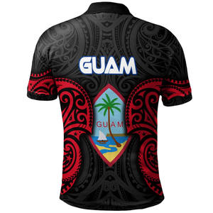 Polo imprimé polynésien Guam pour homme, manches courtes, motif noir et rouge, décontracté, respirant, 100 % polyester, coupe classique - Product Image 2