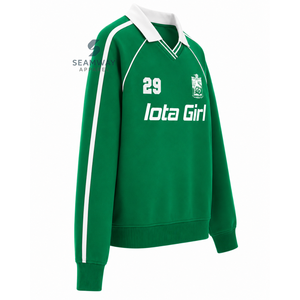 Sweat-shirt de rugby universitaire pour femmes Iota Phi Lambda, col polo, manches longues, broderie, pull décontracté, pull universitaire - Product Image 2