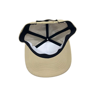 Gorra de béisbol de malla casual para adulto con logo bordado personalizado de 5 paneles y letras beige al por mayor - Product Image 5