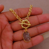 Collier à fermoir toggle en quartz brut Diamant Herkimer, plaqué or, pierre de naissance de juin, fait main, cristal géométrique, tendance pour femme