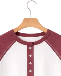 Women White Burgundy Raglan Sleeve Henley T Shirt Cotton Blend Short Sleeve Casual Summer <b>Top</b> Comfortable Lightweight Tee Wear - Product Image 4