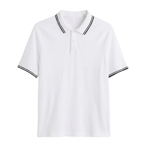 <b>Mens</b> <b>White</b> <b>Short</b> <b>Sleeve</b> Polo <b>Shirt</b> Contrast Trim Collar Solid Sporty Casual Top - Product Image 1