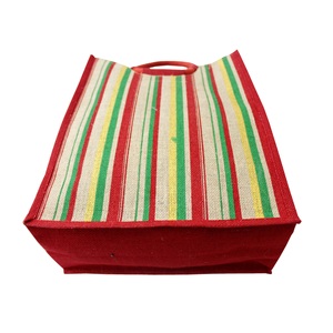 ถุงผ้าปอกระเจา PP เคลือบลามิเนตที่จับเชือกทรงกลมลายแถบหลายสี - Product Image 5