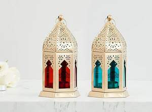 Faroles Marroquíes Elegantes de Metal y Vidrio con Lámpara de Farol y Portavelas Colgantes para Decoración del Hogar, Diwali, Eid, Navidad - Product Image 4