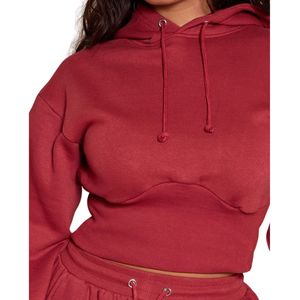Ensemble survêtement décontracté 2 pièces pour femme : crop top à capuche et pantalon jogger taille haute, couleur unie, vente en gros - Product Image 2