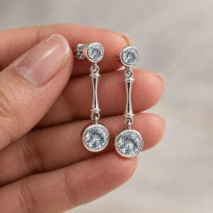 Pendientes de Plata de Ley 925 con Aguamarina – Joyería Colgante con Dos Piedras Redondas Engastadas - Product Image 5