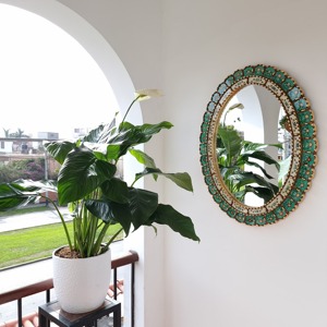 Beautiful Green Glass Panel Decorative Oval Shape Mirror Ideal For Special Occasion Home Decor And Gifting Purpose From India - Product Image 5