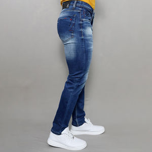 Jeans en denim de coton extensible bleu taille mi-haute pour hommes Gex en gros - Product Image 2