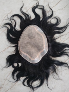 Extensions de cheveux naturels indiens Remy pour hommes, avec patch frontal en dentelle, lisses ou ondulés, légers - Product Image 2