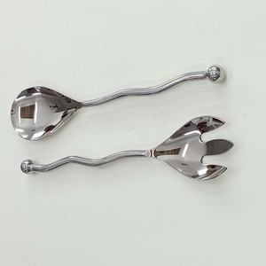 Fabuleux ensemble de service de salade en acier inoxydable, poignées ondulées fabriquées à la main avec poignée ondulée plaquée argent ensemble de service de bar à salade - Product Image 2