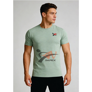 T-shirt de sport pour homme à manches courtes, coupe ajustée, séchage rapide, en polyester, col rond, uni, personnalisable avec logo, pour la course et la gym - Product Image 6