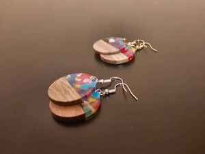 Handmade Round <b>Resin</b> Wood Earrings Multicolor Pattern Dangle Jewelry Crafted with Epoxy <b>Resin</b> and Natural Wood <b>Resin</b> <b>Crafts</b> - Product Image 3