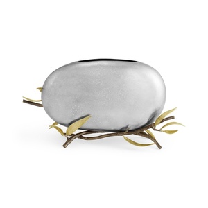 Jarrón de lujo Saleem International 2026 con diseño de granada, color plateado, de metal, con hoja de ginkgo marrón dorado - Product Image 3