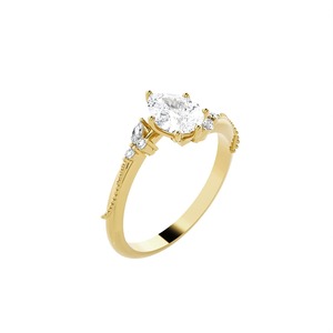 แหวนทองคำ 14KT สีเหลือง ประดับเพชรทรงลูกแพร์ 1.5 กะรัต เพาะเลี้ยงในห้องปฏิบัติการ พร้อมเพชรข้างทองคำสีเหลือง แหวนเจ้าสาว - Product Image 3