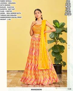 Lehenga Choli Bandhani à sequins - Robe traditionnelle en soie Slub pour femme, longueur ras du sol, pour mariage et soirée, avec séchage rapide et protection solaire - Product Image 2