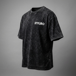 Styliro Men's Washed Black Cotton T-Shirt Short Sleeve O-Neck Regular Fit Casual Jersey Breathable Solid Color Front <b>Logo</b> - Product Image 3