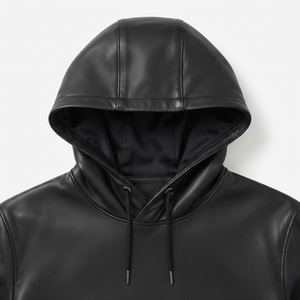 Veste à capuche en cuir noir pour homme, fermeture éclair, style décontracté, vêtements d'automne - Product Image 4