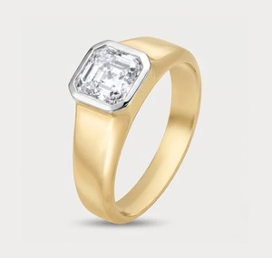 Anillo de compromiso tipo sello con diamante de laboratorio de 2 quilates, talla Asscher, engastado en bisel, de oro amarillo de 14K - Product Image 1