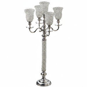 Nouveau Candelabre en Cristal Perlé Fait Main, Design Exclusif, 5 Bras avec Base Solide, Centre de Table, Décoration de Mariage, Porte-Bougies Chauffe-Plat - Product Image 1