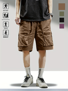 Shorts d'été pour hommes, couleur unie, polyvalents, rétro, amples, décontractés, pantalons de plage à cinq points - Product Image 2