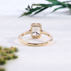 Elegant Radiant Cut Diamond <b>Ring</b> Thick Bezel Border <b>Plain</b> Gold Band Promise <b>Ring</b> Minimalist Anniversary Jewelry Gift - Product Image 4