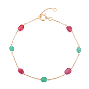 18K <b>Ruby</b> and Emerald Beads Stackable <b>Bracelet</b>-Fine Chain & Link - Product Image 3