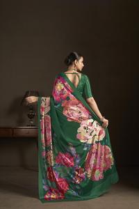 Sari prêt-à-porter élégant avec chemisier cousu en crêpe de soie à imprimé numérique floral, fournisseur en gros de saris indiens - Product Image 4