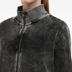 Survêtement gris en velours délavé pour femme, manches longues, col montant, fermeture éclair sur le devant, coupe ample, pantalon large, couleur unie, décontracté, OEM - Product Image 5