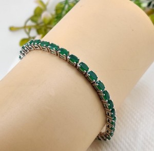 Green Onyx Stone Bracelet 925 Sterling Silver Green Gemstone Crystal Bracelet Handmade Elegant Jewelry for Women <b>Men</b> - Product Image 2