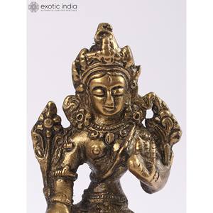 Petite sculpture de Tara blanche d'idole en laiton bouddhiste tibétaine de 4 pouces faite à la main - Product Image 3