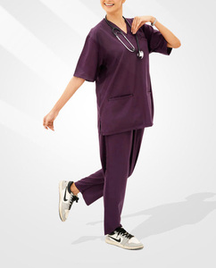Conjunto de Tres Piezas de Uniformes Médicos Elásticos Negros y Elegantes para Enfermería, Uniformes de Hospital Unisex con Spandex de Hi - Product Image 1