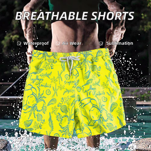 Custom Sublimation Printed 100% Polyester Breathable Waterproof Summer Casual Sports Men's High Waist Drawstring Solid Shorts - Product Image 6