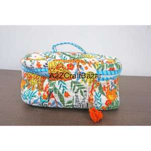 ชุดกระเป๋าเครื่องสำอางผ้าฝ้ายพิมพ์ลายบล็อก 3 ชิ้น ขนาดใหญ่ กันน้ำ ทนทาน ใช้ซ้ำได้ เหมาะสำหรับการเดินทาง - Product Image 6