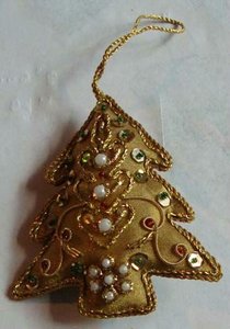 Adornos Navideños Colgantes en Forma de Árbol y Estrella, Color Rojo y Azul, con Bordado Zari y Cuentas para el Festival de Navidad - Product Image 5